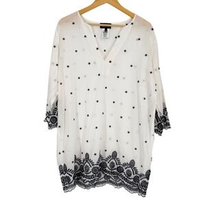 Miraclesuit x Talbots Womens L White Cotton Embroidered Cover Up Top Boho VN5475